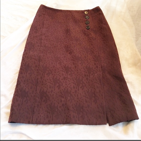 J. Crew Dk Wine Embroidered Buttoned Skirt - Picture 2 of 6